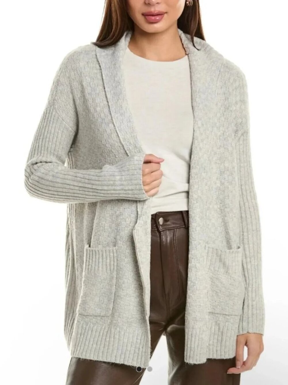 Cabi Zip Cardigan Sweater XS 4466 Ribbed Long Sleeve Heather Gray Cozy Knitwear